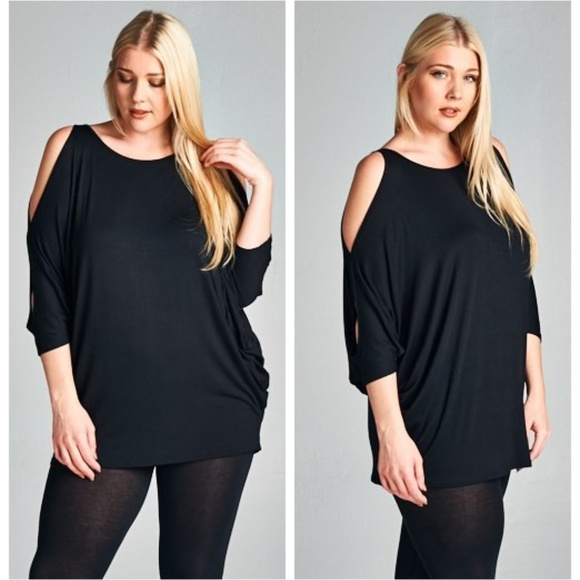 1 1X LEFT Plus Size Cold Shoulder Back Tie Top - Picture 2 of 6
